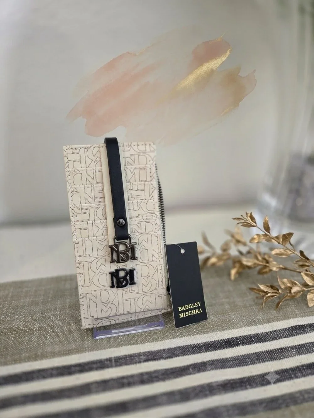 Badgley Mischka NWT Cream Monogram Card Holder